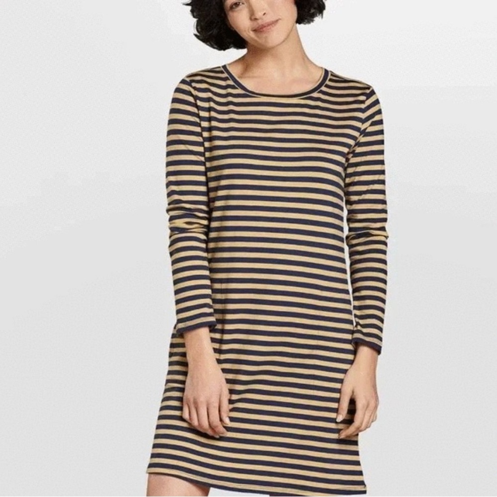 Toad&Co Windmere Sand Beach Stripe Organic Cotton Tencel Long Sleeve Dress Small